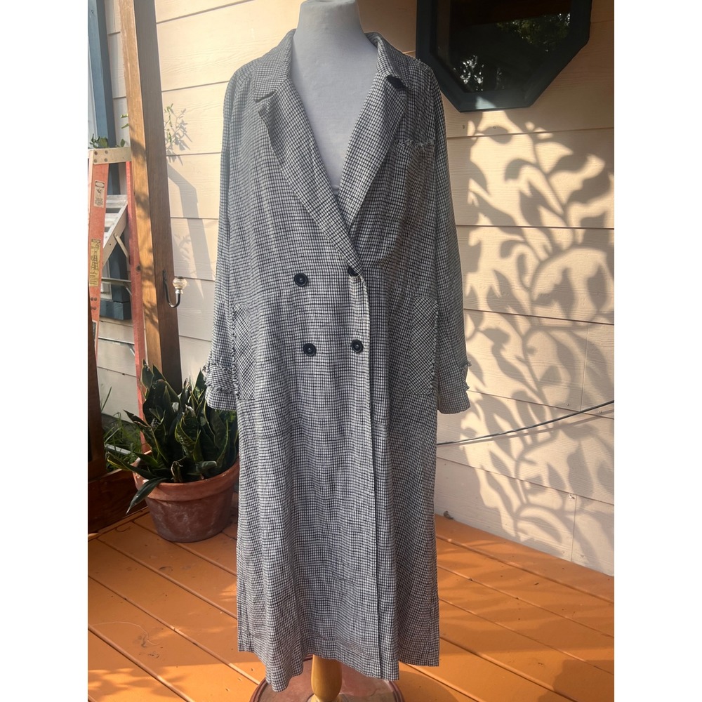 We The Free Free People Gingham Duster Coat Black White Linen Blend Maxi Jacket